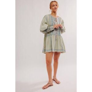 New Free People Sweet Summer Boho Oversized Bed Jacket Light Denim Wash Sz Small